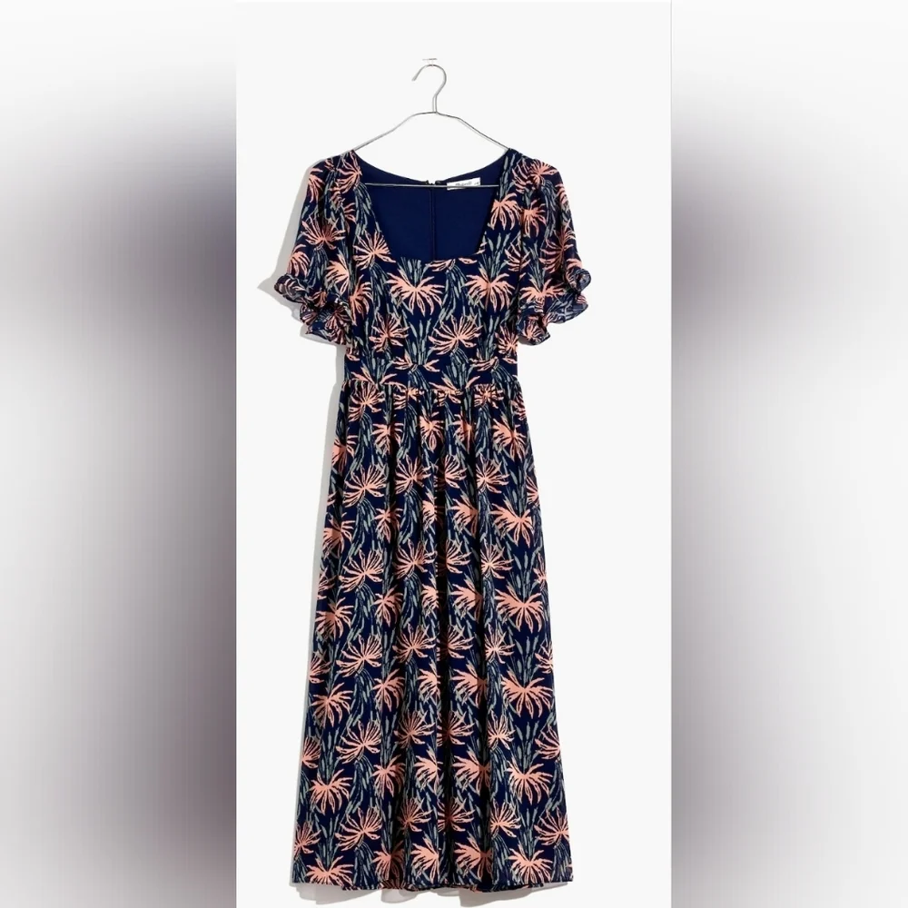 Madewell Blue A-Line Midi Skirt with Pleats - Picture 3 of 4